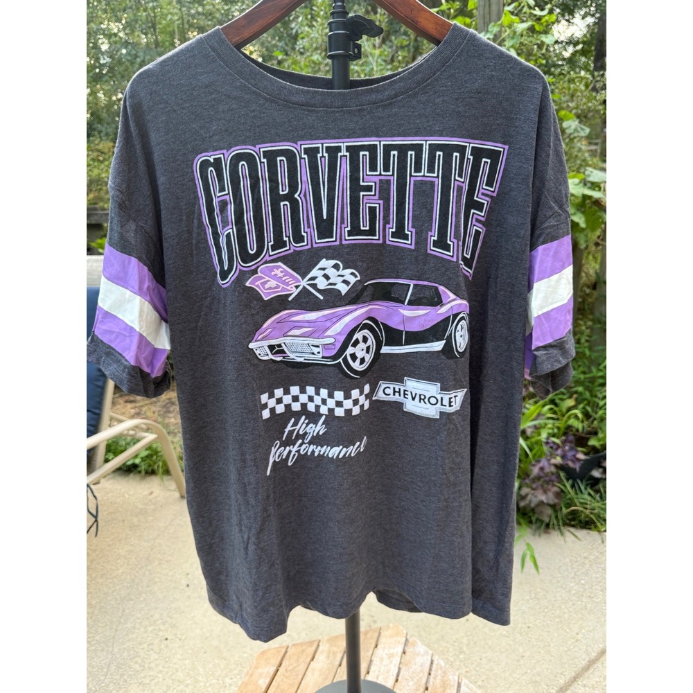 GM Official Corvette Graphic Tee Charcoal Grey Purple Stripe XXL Isaac Morris